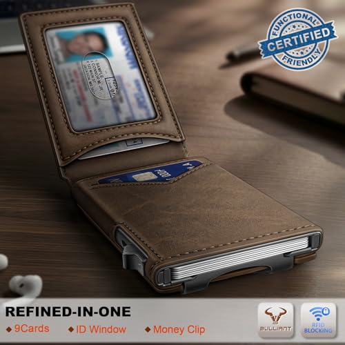 Men Slim Magnetic Leather Wallet Metal Case Money Clip 9 Cards