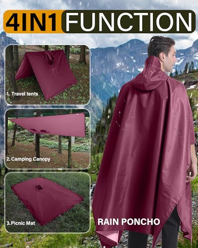 Hooded Rain Poncho Packable Waterproof Unisex Raincoat with Pocket