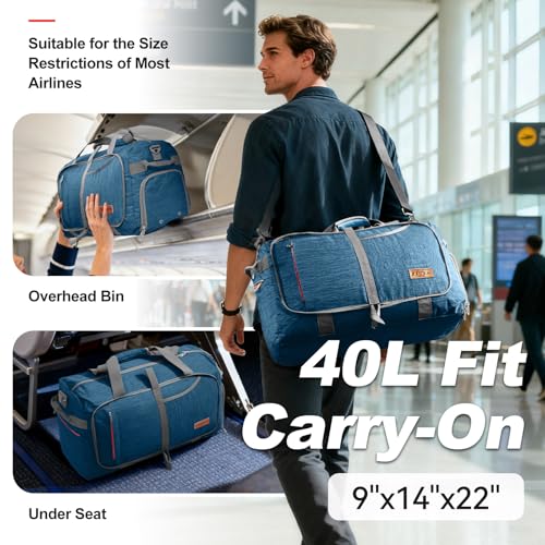 40L Foldable Duffle Bag for Travel Men & Women Carry On 22"x14"x9" Airline Approved