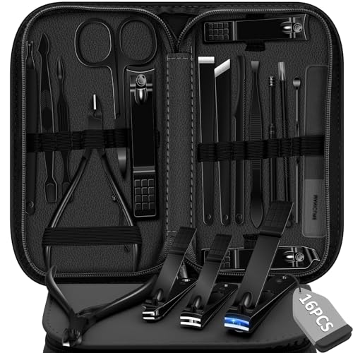 Manicure Set 16 In 1 Professional Stainless Steel Pedicure Kit Toenail Clippers Set Mens Grooming Kit Fingernail Kit for Women with Luxurious Travel Bag