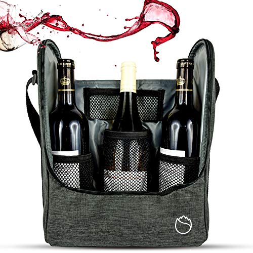 Insulated Wine 3 Bottle Carriers Tote Travel Cooler Gift Bag For Airplane Liquor With Padded Shoulder Strap