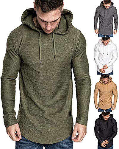 Mens Fashion Athletic Hoodies Sport Sweatshirt Solid Color Fleece Pullover Green 2XL