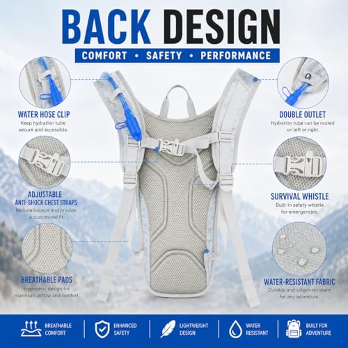 Lightweight Hydration Backpack with 2L Water Bladder Water Backpack Hydration Pack for Cycling Running Biking Hiking Backpack Silver