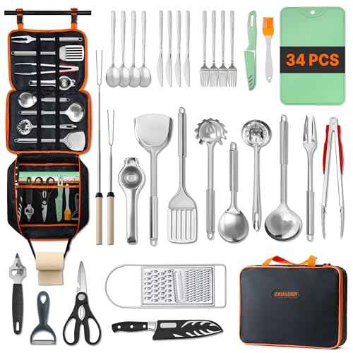 Camping Cooking Utensils Set 34 PCS Camp Kitchen Cookware Kit with Organizer Bag (34 Count)
