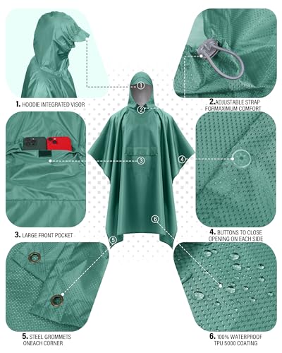 Hooded Rain Poncho Packable Waterproof Unisex Raincoat with Pocket