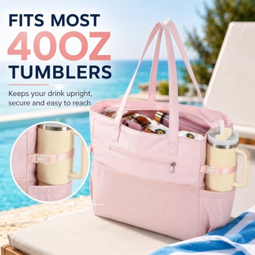Waterproof Beach Tote Pool Bags for Women Ladies Extra Large Carry On Bag With Wet Compartment for Weekender Travel
