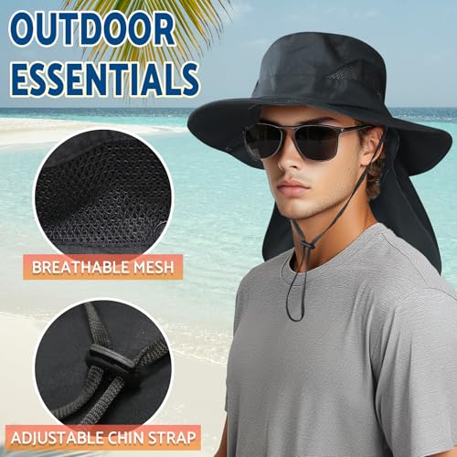 Sun Fishing Hats with Neck Flap for Men Pure Brown