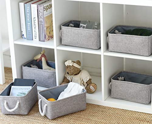Foldable Small Storage Baskets with Strong Cotton Rope Handles [6 (6 Count)