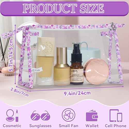 12 Pieces Clear Makeup Bag PVC Portable Travel Makeup Cosmetic Toiletry Zippered Pouches Waterproof Vinyl Plastic Large Clear Organizer Storage Case (12 Count)
