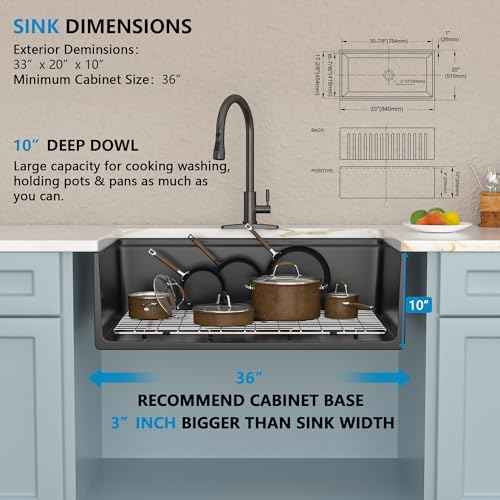 33"x20" Black Farmhouse Sink Workstation