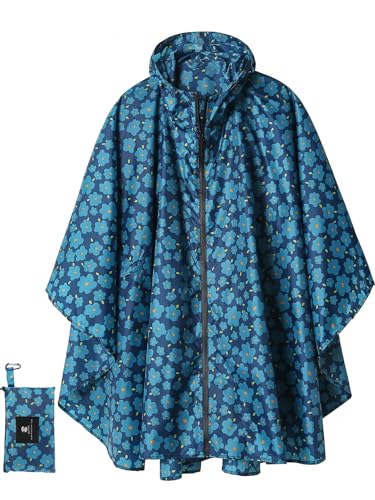 Adult Rain Poncho Waterproof Hooded Zipper Raincoat with Pockets