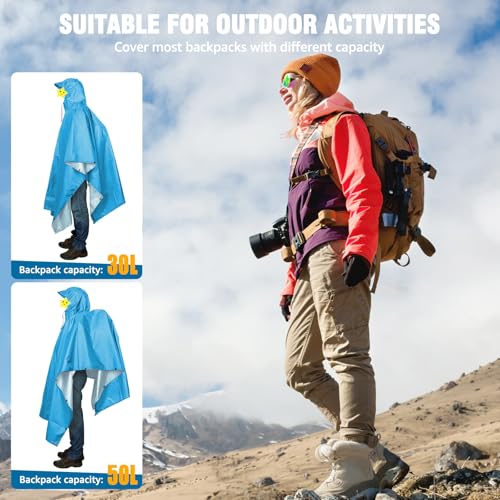Hooded Rain Poncho for Adult Waterproof Lightweight Raincoat