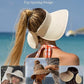 Womens Sun Hat with Ponytail Hole Wide Brim Beach Straw Visor