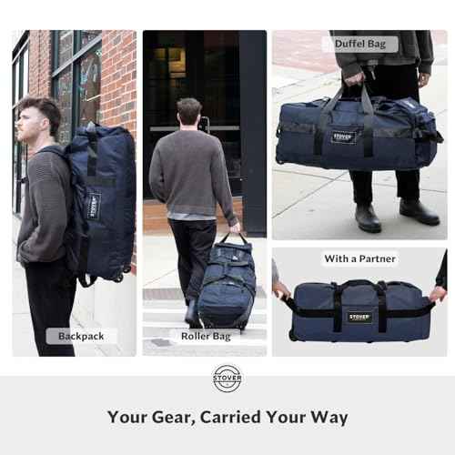 45/80/100L Rolling Duffel Bag with Wheels, Large Durable Travel Duffle + Toiletry Bag, Heavy Duty, Packable, Foldable with Shoulder Straps- Use as Luggage or Backpack, Men/Women (Navy Blue)