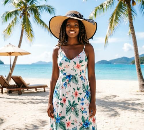 Wide Brim Sun Hat for Women Floppy Straw Hat Summer Beach Hats Fashionable Trendy Hats Sun Protection UPF 50+
