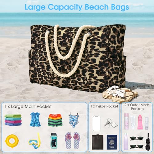 Beach Bag Large Beach Tote Bag for Women Waterproof Sandproof Swim Pool Bag With Zipper