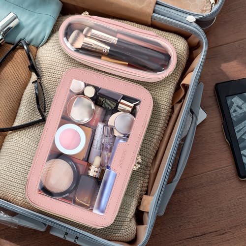 Travel Clear Makeup Bag with Makeup Brush Bag (2 Count)