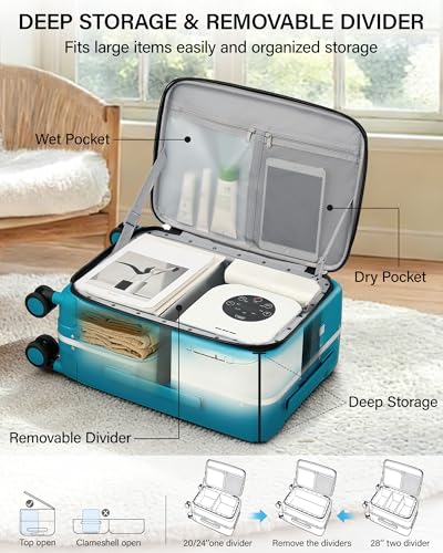 28 Inch Top Opening Checked Luggage with Cup Holder and USB Ports