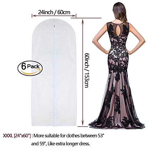 Garment Bag Clear for Long Dress 24'' x 60'' Zippered Garment Bags for Hanging Clothes White Breathable Full Zipper Dust Cover for Clothes Storage Closet Pack Of 6 (6 Count)