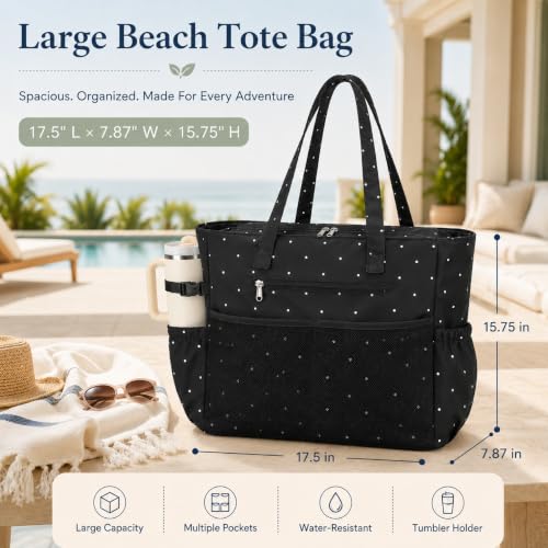 Waterproof Beach Tote Pool Bags for Women Ladies Extra Large Carry On Bag With Wet Compartment for Weekender Travel
