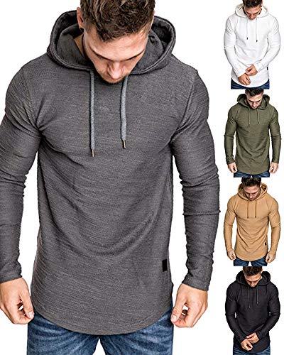 Mens Fashion Athletic Hoodies Sport Sweatshirt Solid Color Fleece Pullover Dark Grey M