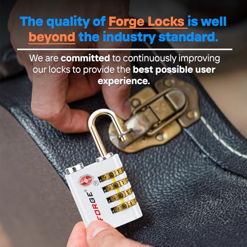 Dual-Opening: Key or Combination Access Lock, TSA Approved Locks for Luggage, Pelican case, Travel, Gym, School, Stainless Steel Shackle. (White, 2 Pk) (2 Count)