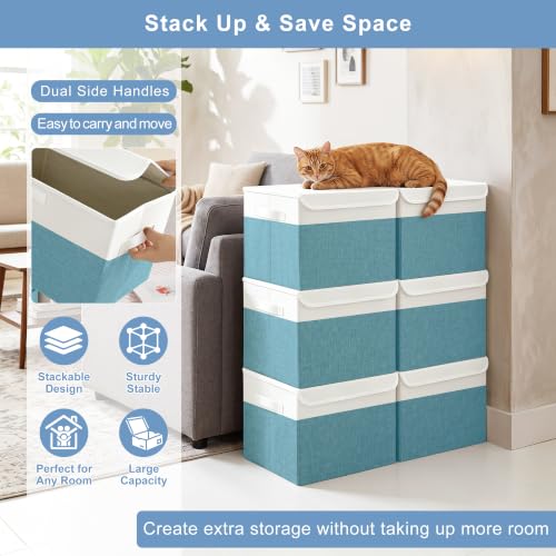 Large 17" 42 Quarts Collapsible Stackable Storage Bins with Lids [3 (3 Count)