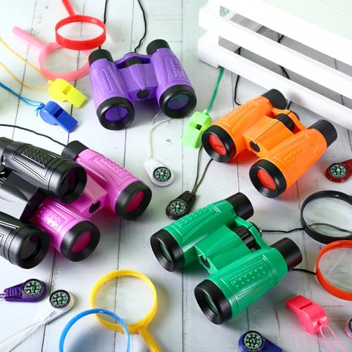 12 Set Binocular Compass Magnifying Glass Set Christmas Birthday Gift Small Telescope Binocular with Whistle Bag for Outdoor Exploring Stocking Stuffer (12 Count)