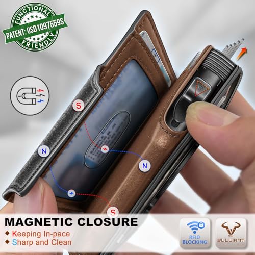 Men Slim Leather Wallet Metal Case Money Clip