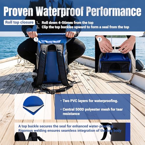 20L Waterproof Dry Bag Boating Backpack for Travel Hiking Camping Kayaking Hiking Swimming Floating Submersible Dry Bag Deep blue
