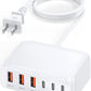 USB C Charger Block, 100W GaN 6 Port PD USB C QC USB A Wall Charger Adapter Plug Cube, Super Fast Type C Charging Station Hub for iPhone 16 15 14 13 12 Pro Max iPad Samsung Pixel 5ft Extension Cord