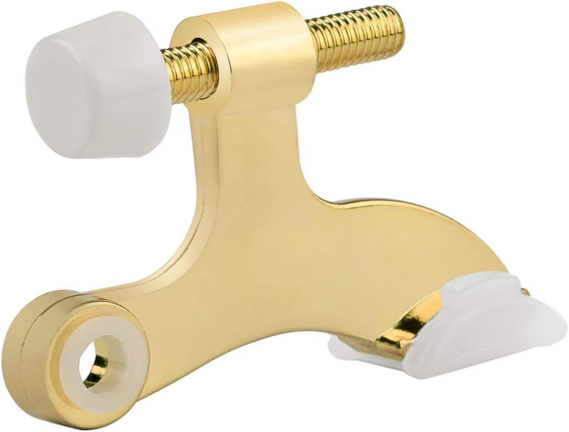 HOMOTEK 12 Pack Hinge Pin Bright Brass Door Stopper, Gold Door Stops, Adjustable Deluxe Heavy Duty Door Stopper 2-1/2"x1-3/4”,with White Rubber Bumper Tips