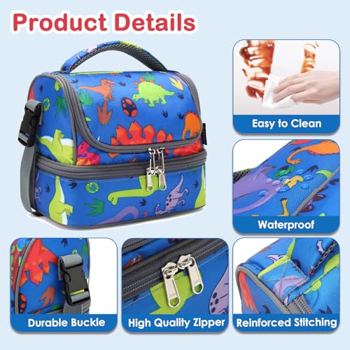 Kids Double Decker Cooler Insulated Lunch Bag Large Tote for Boys