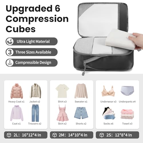 Compression Packing Cubes for Travel (6 Count)