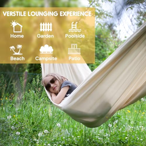 Cotton Camping Hammock Portable with Tree Straps Holds 660lbs