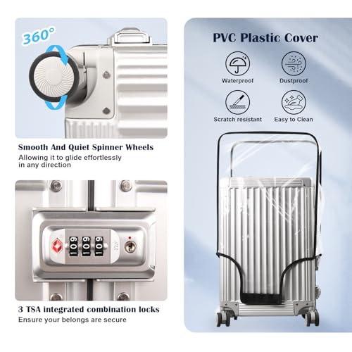 All Aluminum Carry On Luggage Hard Shell Luggage Aluminum Suitcase for Travel Zipperless Luggage Checked Luggage with Silent 360° Spinner Wheels 26 In