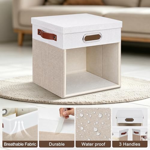 13x13 Inch Ultra Thick Fabric Storage Bins with Lids & Windows (3 Count)