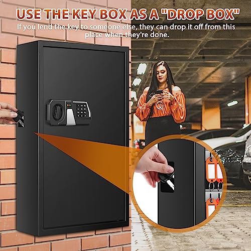 144 Keys Heavy Duty Fireproof Key Lock Box Wall Mount with Code&Hook Plates