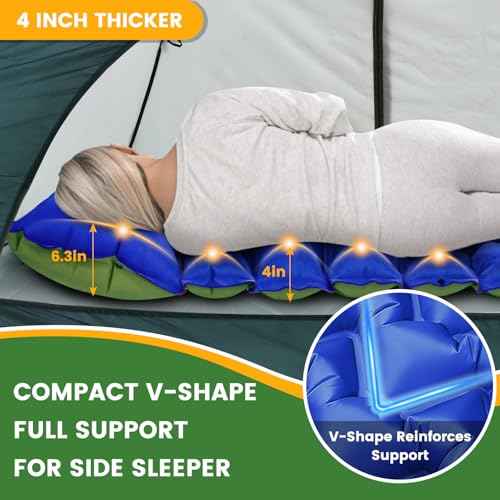 4 Inch Inflatable Camping Sleeping Pad with Foot Pump