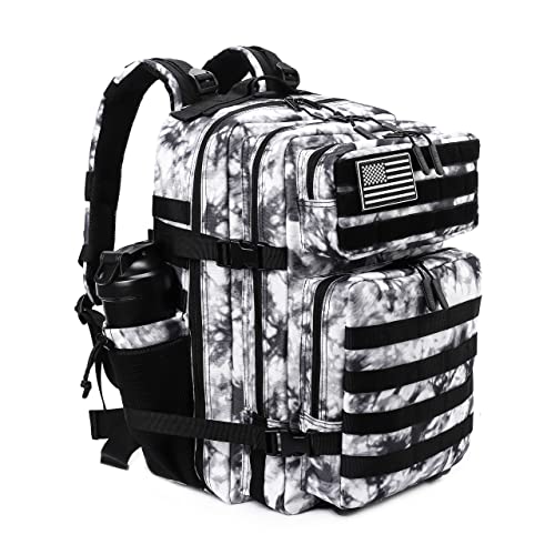 Military Tactical Backpack for Men and Women 45L Army 3 Days Assault Pack Bag Large Rucksack with Molle System Black and white