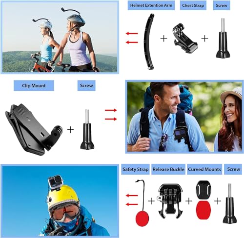 Action Camera Accessories Kit for GoPro Hero 13 12 11 10 9 Black (65 Count)