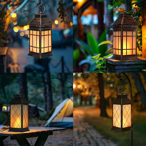 18" Solar Lanterns Outdoor Waterproof Flickering Flame Copper