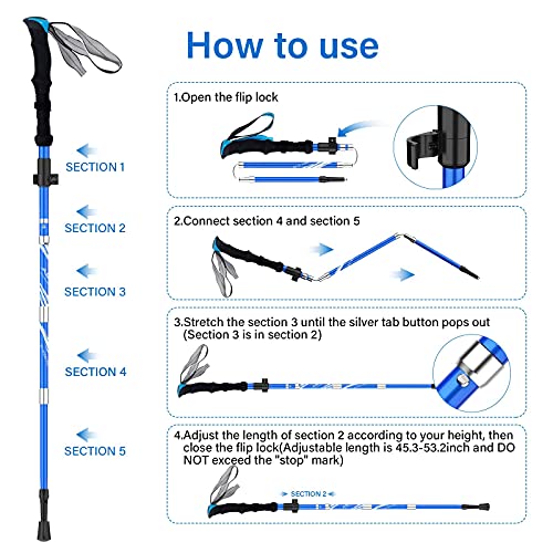 Lightweight Collapsible Trekking Poles Folding Hiking Sticks (2 Count)