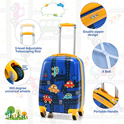 Kids Luggage 12" Toddler Backpack & 18" Travel Suitcase with Wheels (2 Count)