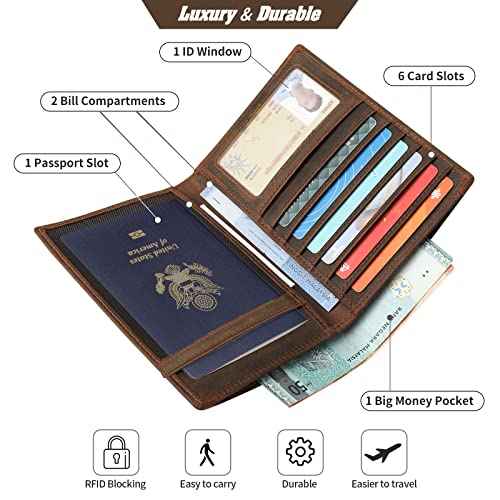 Leather Passport Holder RFID Blocking Passport Travel Wallet Cover Case for Men Women Brown JC17