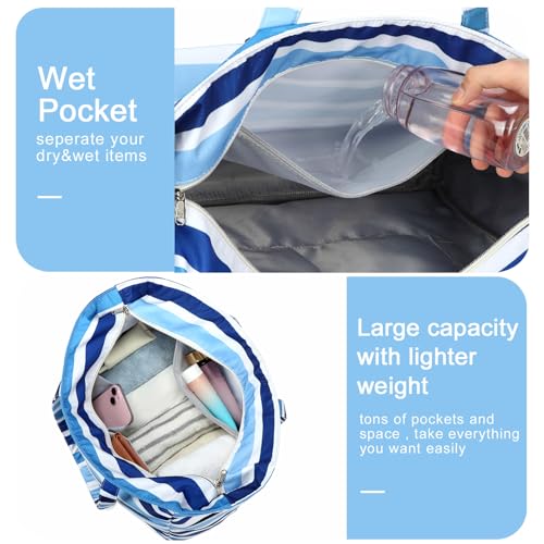 Waterproof Beach Tote Pool Bags for Women Ladies Extra Large Carry On Bag With Wet Compartment for Weekender Travel