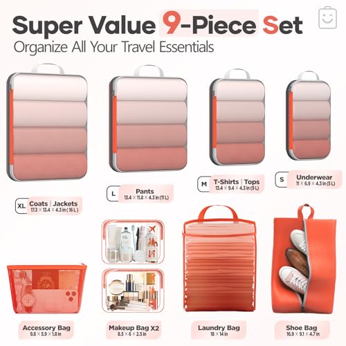 9 11 Set Compression Packing Cubes for Travel Essentials (9 Count)
