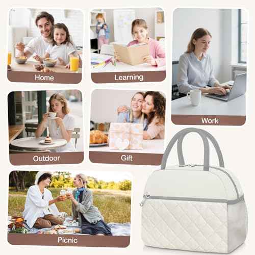 Lunch Box for Women Adult Men Insulated Cute Quilted Lunch Bag Women Reusable Large Lunch Tote Bag Leakproof Simple Cooler Bag for Work Office Picnic Beach or Travel