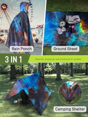 Extra Thick Hooded Rain Poncho Double Layer Waterproof Raincoat Jacket for Men Women Adults