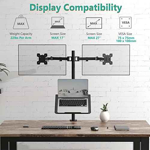 Dual Monitor and Laptop Stand for 17" Notebook and 27" Screens